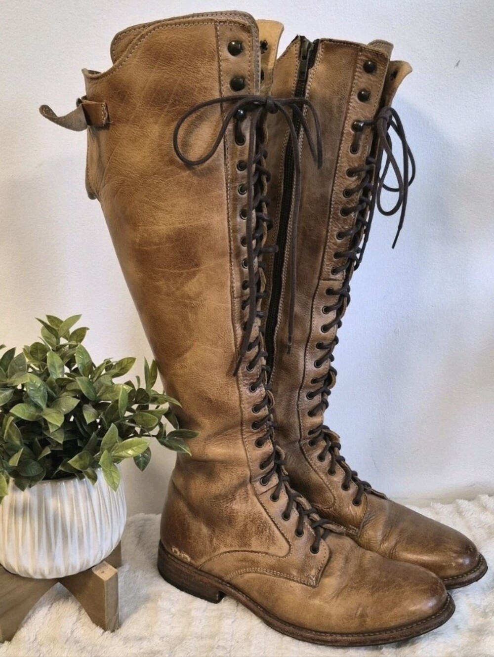 Bed Stu Della Tall Boots Distressed Brown Lace Up Riding Equestrian Boho Size 9